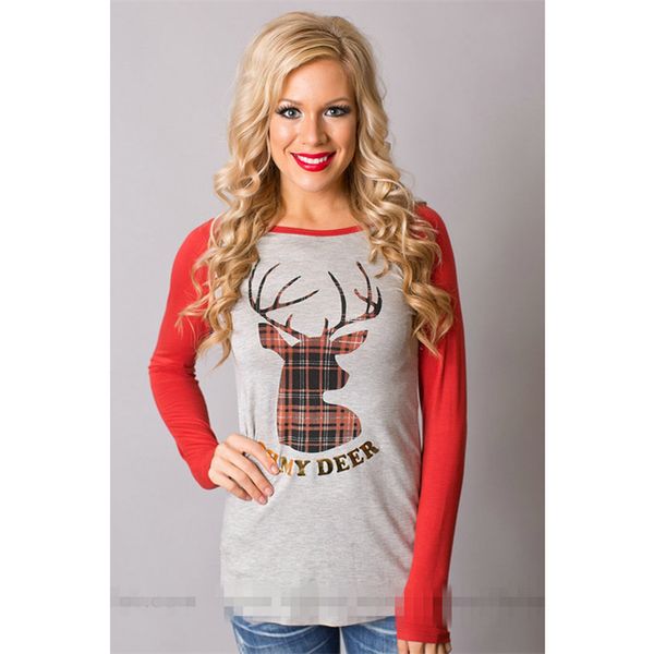 Бесплатная доставка Рождество женщины футболки с длинным рукавом олень Christma письма рубашки Xmas топы повседневная блузка Санта-Клаус мода больше цветов