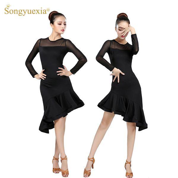 

songyuexia latin dance skirt woman practice dress 2017 performance latin dance skirt black woman dresses, Black;red