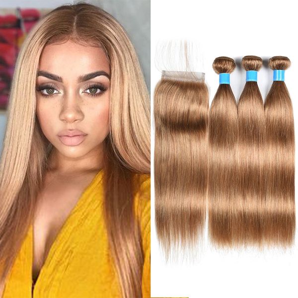 Honey Blonde Straight Remy Hair Wefts Caramel Blonde 27 Human