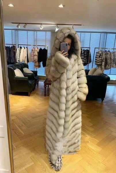 

arlenesain на заказ 2019 новый дизайн светло-серые реальные соболя женщины длинное пальто с меховым капюшоном, Black