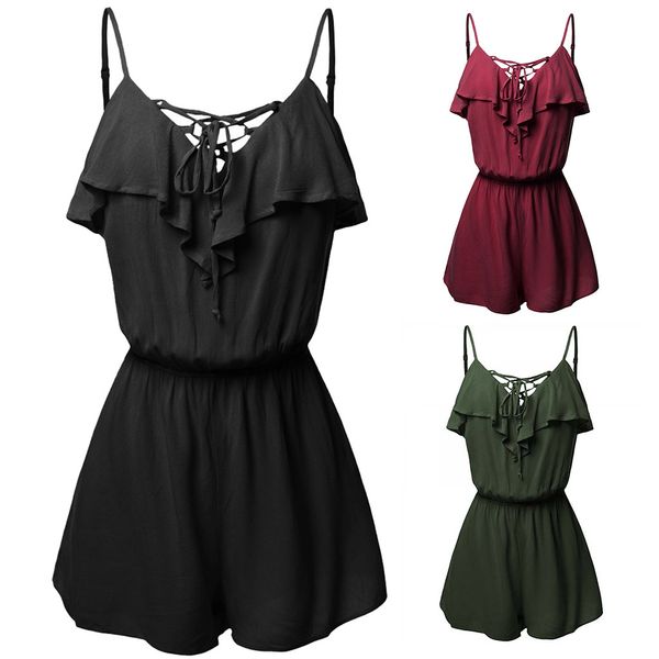 

jumpsuit women's large size printed beach casual sling sleeveless strapless overlapping front pleated jumpsuit combinaison, Black;white