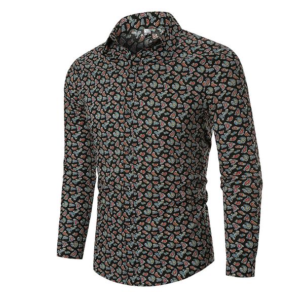 

men's shirt autumn winter men shirt long sleeve streetwear ethnic leisure hawaiian printing male blouse camisa masculina, White;black