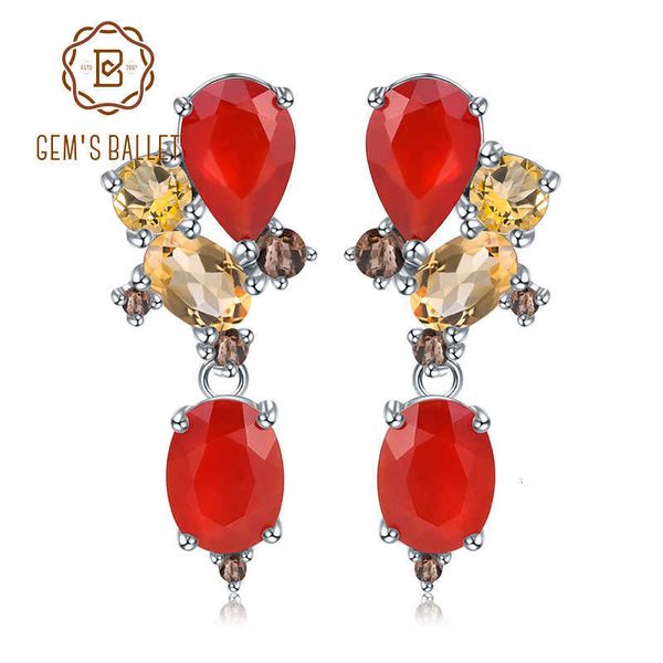 

gem's ballet natural carnalian citrine earrings 925 sterling silver colorful modern irregular stud earrings for women bijoux cj191201, Golden