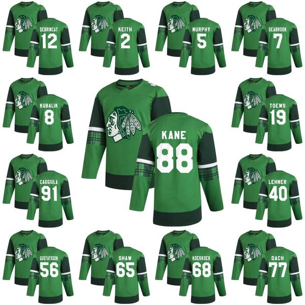 

88 patrick kane chicago blackhawks 2020 st. patrick's day jersey duncan keith jonathan toews erik gustafsson andrew shaw kirby dach str, Black;red