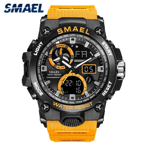 

relojes smael 2019 военные часы мужские водонепроницаемый 50м двойной дисплей мужские спортивные часы хронограф часы hombre наручные часы 80, Slivery;brown