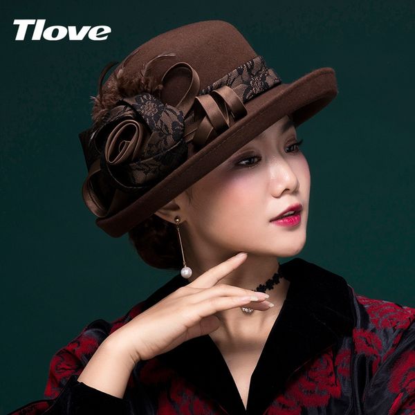 

tlove wool felt female british curled wide brim three-dimensional flower woolen felt hat woolen hat, Blue;gray