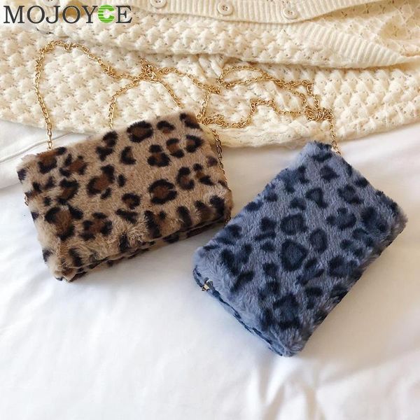 

2019 fashion plush leopard shoulder bags women chain small flap bag female winter handbags lady crossbody bag