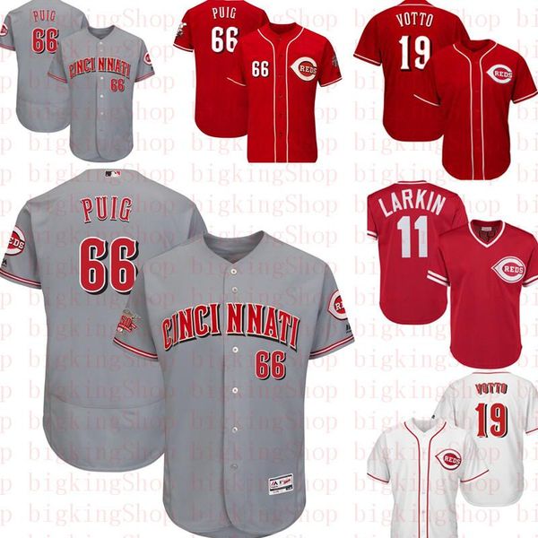 

Cincinnati # Reds Baseball Jerseys 66 Yasiel Puig 19 Joey Votto Majestic Player Baseball Jerseys Embroidery Logos 666