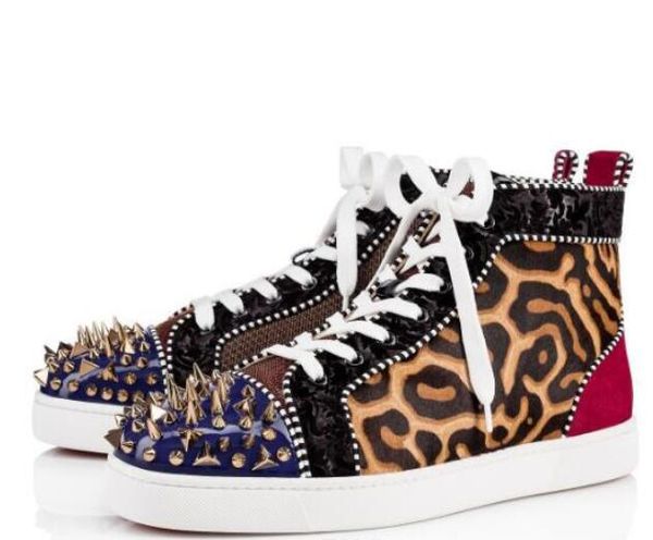 

popular leopard-print pony hair casual walking luxurious high red bottom sneakers spikes fashion sports walking designer trainers shoes, Black