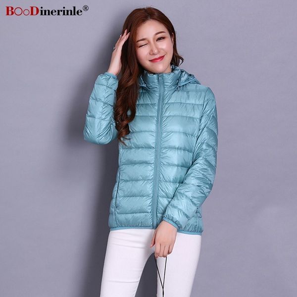 

boodinerinle warm hooded down coat women's jacket women plus size 3xl ultra light basic jacket ultra thin white duck down, Black