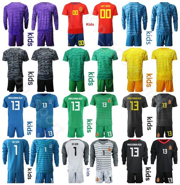 

youth david de gea jersey set kids spain goalie long sleeve soccer 1 iker casillas 23 pepe reina 13 arrizabalaga football shirt kits, Black