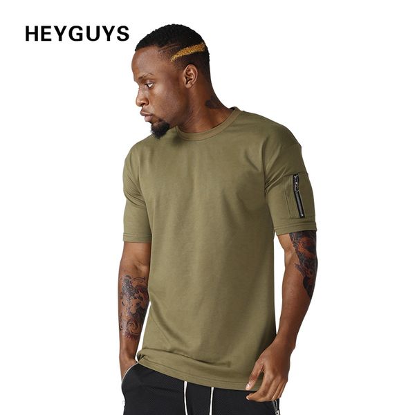 

Heyguys Cotton T Shirts Mens New Summer Street Wear Hip Hop T -Shirts 2017 Brand Fashion Zipper On Sleeve T -Shirts Pure Color