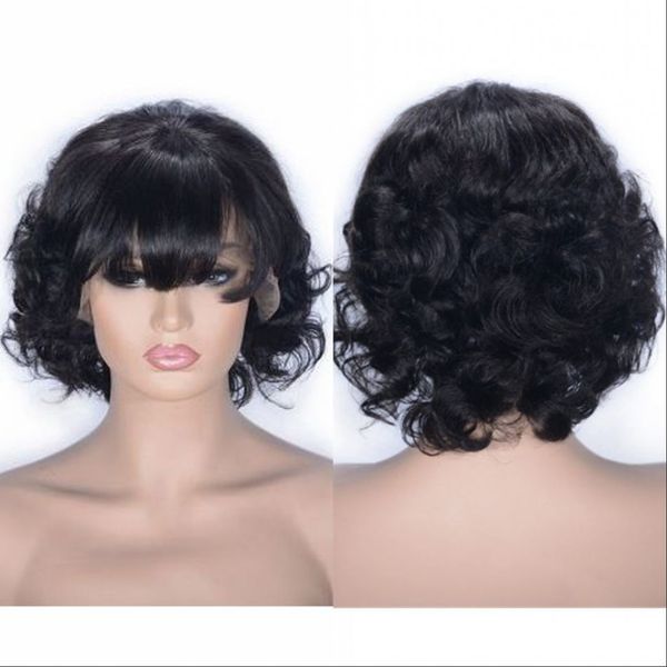 

brazilian lace front wigs with baby hair 8 inches curly human hair lace wig pre plucked hairline for women, Black;brown