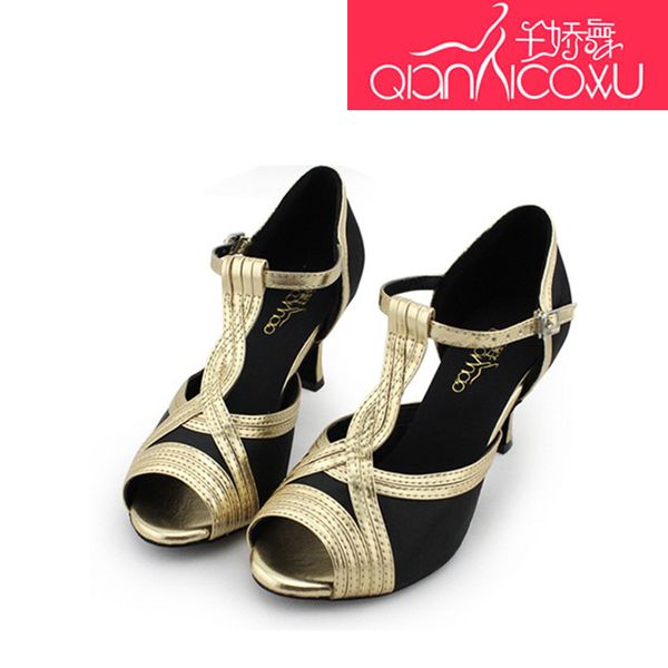 

women shoe black gold beautiful satin latin dance shoes female square dance sandals summer high heel soft bottom 6120