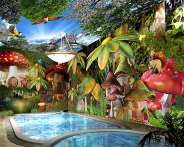 3d обои Promotion Wall Mushroom Хижина в лесу Сказочный весь дом Фон украшения стены Mural Wall Paper