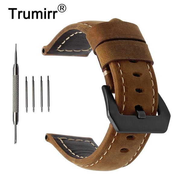 

20mm 22mm 24mm 26mm italy genuine leather watch band for panerai luminor radiomir stainless steel buckle watchband wrist strap t190620, Black;brown