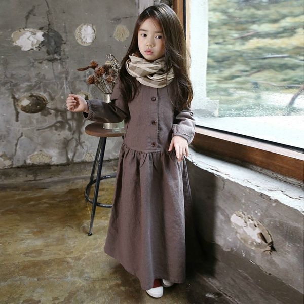 

cotton and linen 2019 new girls dress baby casual dress loose leisure kids maxi children princess mum no scarf,#5354, Red;yellow