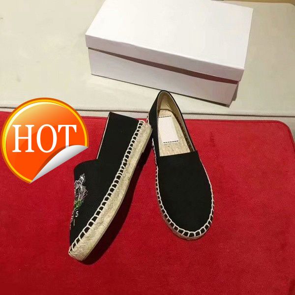 

new salecouple shoes with tiger head single shoes embroidered straw shoes, Black