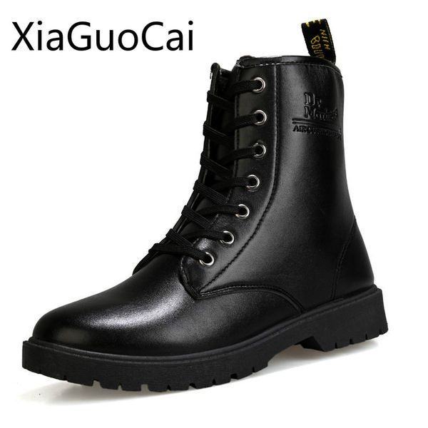 

mens winter boots high-men's tooling boots british style leather middle men's casual army, Black