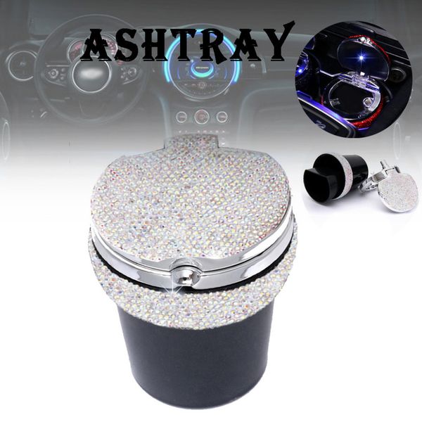 

1x car led light rhinestone ashtray auto travel cigarette ashtray holder cup for auto