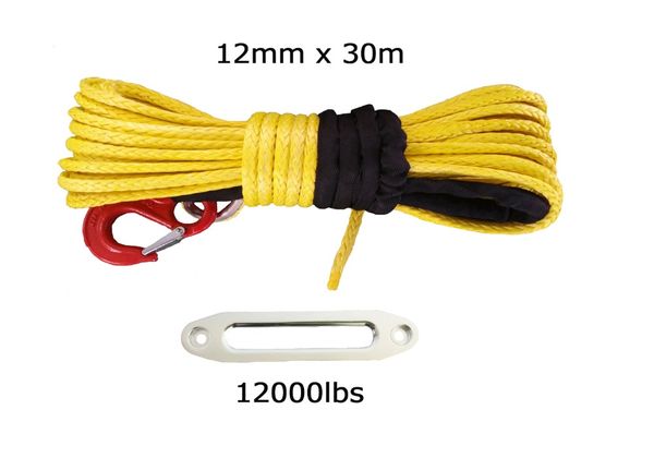 

12mm x 30m synthetic winch rope with hook & 12000lbs hawse fairlead for 4wd atv utv off road
