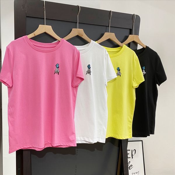 

western candy color candy sequins ~ comfortable breathable cotton age-reducing all-match delicate sequins short-sleeved t-shirt summer tx052, White