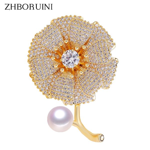 

zhboruini new natural freshwater pearl brooch metal velvet flower brooch gold pearl jewelry for women not fade gift, Slivery;golden
