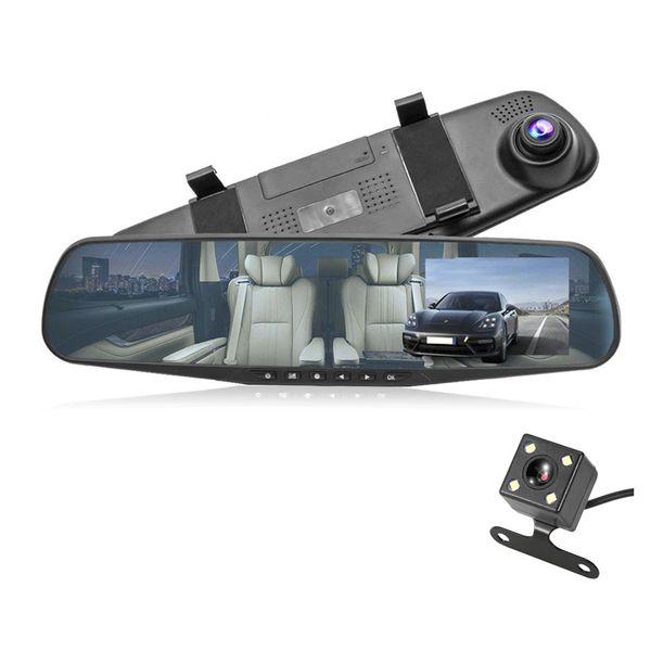 Gravador DVR para carro 2Ch Dashcam Mirror Auto Registrator 4,3 polegadas FHD 1080P Frente 170° Traseira 120° Ângulo de visão ampla Sensor G