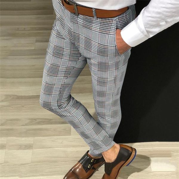 

men's clothing pants fashion men male casual plaid print drawstring elastic waist long pants trousers drop shipping, Black