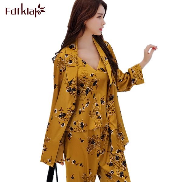

fdfklak two pieces set women pajamas long sleeve silk pyjamas sets printing women's sleepwear pyjama pijamas femeninos, Blue;gray