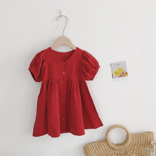 

Baby Girl Clothing Princess Dress European and American style girl Puff Sleeve V-neck Dress high quality