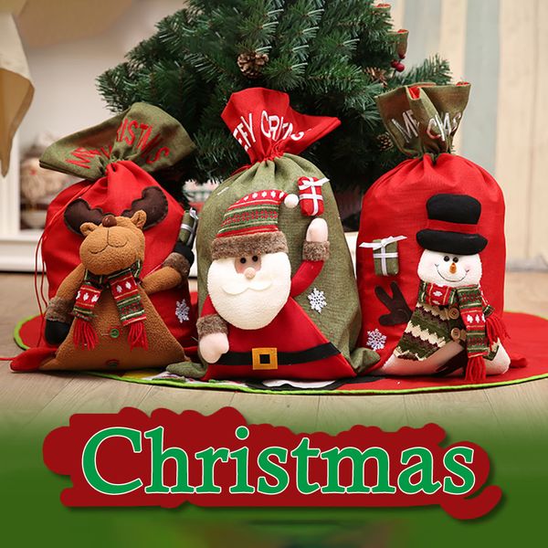

christmas gift bag christmas tree decoration candy snack package display cartoon old man elk snowman three-dimensional pattern fabric