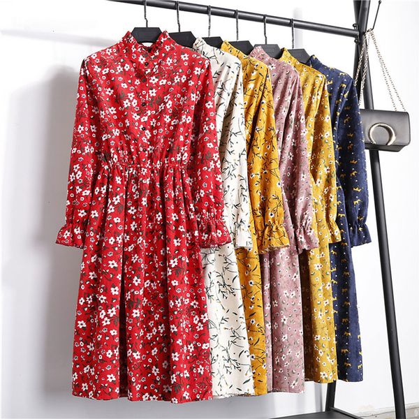 

designer dress women designer clothes 2019 autumn winter women long sleeve corduroy dress casual neck floral party dress female vestidos, Black;gray