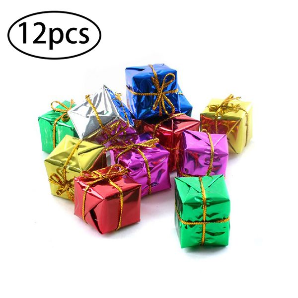

12pcs 3cm christmas laser gift box xmas tree hanging ornament decor multicolor as shown