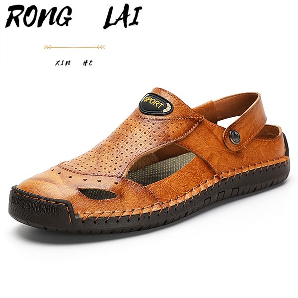 

summer genuine leather men's casual sandals soft bottom shoes beach quality outdoor sports slippers bohemian size 38-48 sale