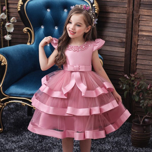 

christmas kids dresses for girls princess dress elegant flower girls wedding dress children evening party dress vestido infantil, Red;yellow