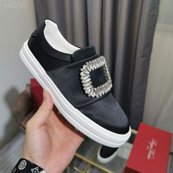 

new rhinestone square buckle thick bottom casual shoes flat bottom england style single shoes factory direct sale size 35-39cm, Black