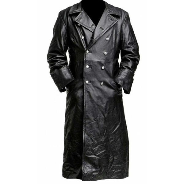 

men's new style medieval vintage leather clothes pure long leather jacket trench coat male clothing streetwear windbreaker 12.25, Tan;black