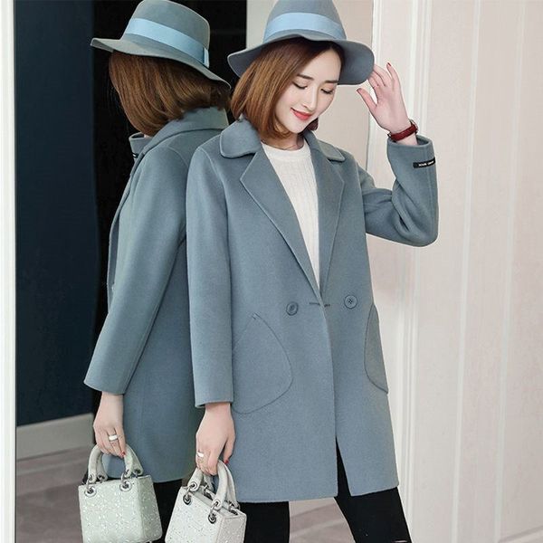 

2019 зима новые женщины 100% шерсть шерстяное пальто топы женский повседневная тонкий кашемир куртка шерстяное пальто abrigos mujer invierno, Black