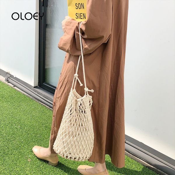 

лето ковш сумка ручной выдалбливают сетка сумка сетка плеча хозяйственная сумка vintage вязание большой емкости леди пляжные сумки