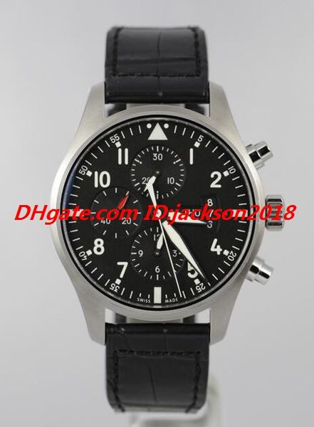 

luxury watch mens 377701 pilot watch black leather strap 42mm automatic fashion men's watches wristwatch, Slivery;brown