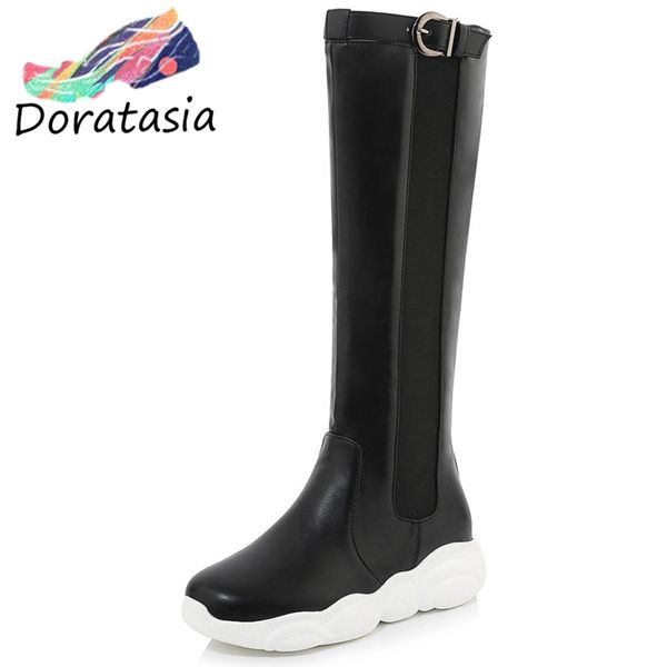 

doratasia new fashion plus size 29-46 ins elegant mid-calf boots women 2019 winter warm fur wedges shoes woman, Black