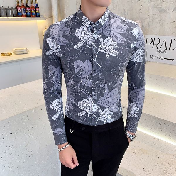 

floral shirt men fashion 2019 night club party/prom tuxedo shirt dress slim fit long sleeve casual social shirts, White;black
