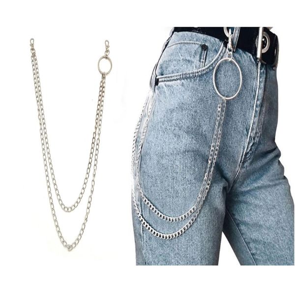 

street big ring pendant key chain rock punk trousers hipster key chains pant jean keychain hiphop portachiavi kpop accessories, Silver