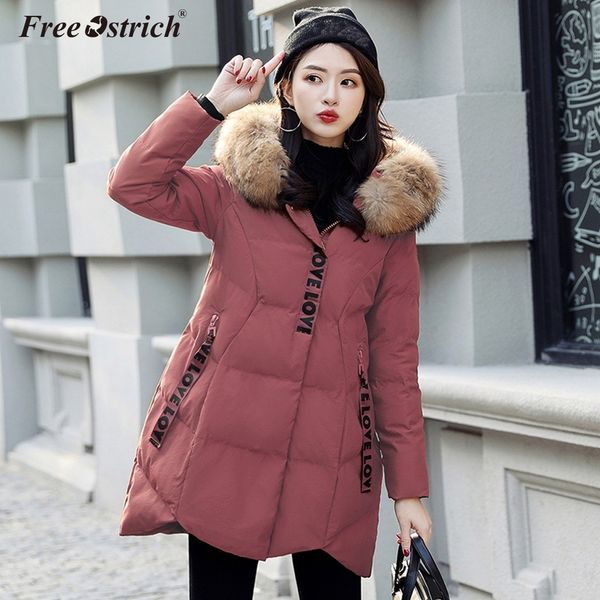 

ostrich parkas womens winter jackets casual fur collar hooded jacket warm thick coat plus size big pocket women's coat n30, Black