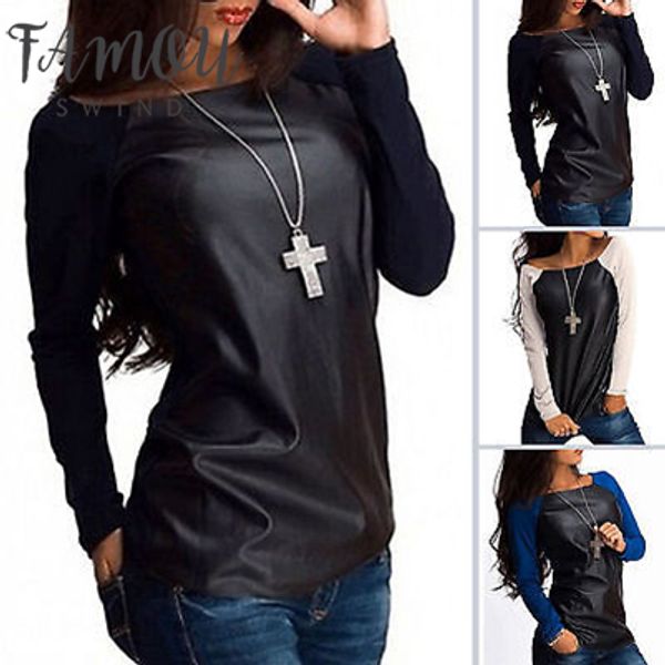 

coat new womens scoop neck jumper long sleeve clothing women leather casual tee blouse shirts outwear, White