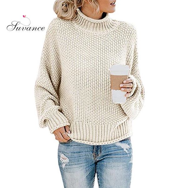 

suvance 2019 autumn winter casual knitted turtleneck 9 solid color sweater basic size s-xl women loose pullover jl-mm77041, White;black
