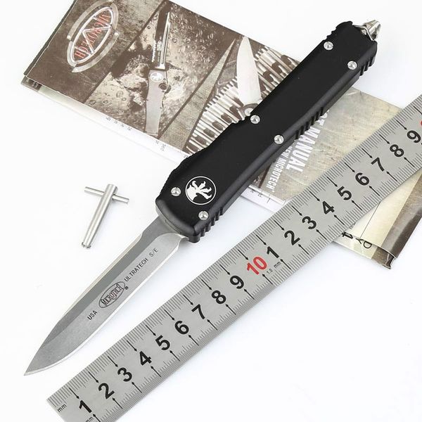 

Automatic knife Microtech UTX70 stone wash water drop 7Cr17 blade Aluminum alloy black titanium plating handle hunting pocket outdoor knife