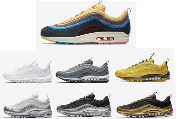 

newmen running shoes balck metallic gold south beach prm og plus yellow triple white 97s designer women sports sneakers us 5.5-11