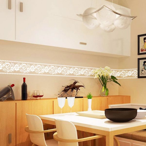 

1pc white pvc self adhesive border sticker wall decor mosaic tile pvc kitchen decor 10m home bedroom ornament